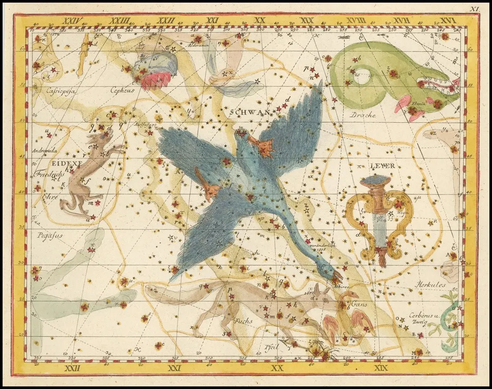 Cygnus Lacerta And Lyra Wall Art by Johann Elert Bode - High-Resolution Digital Print