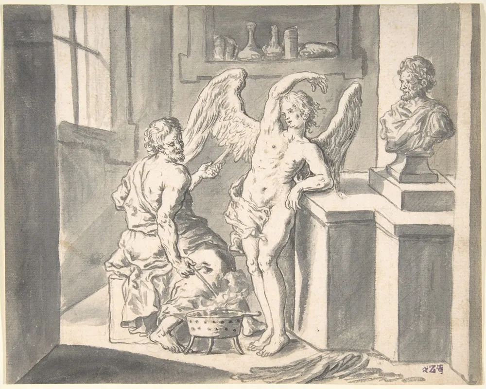 Daedalus Forming The Wings Of Icarus Out Of Wax