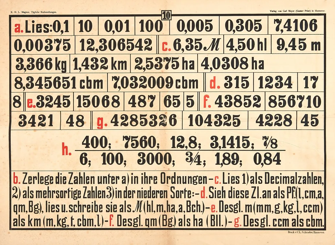 Daily Math Exercises Pl 10 Wall Art by K.H.L. Magnus - High-Resolution Digital Print