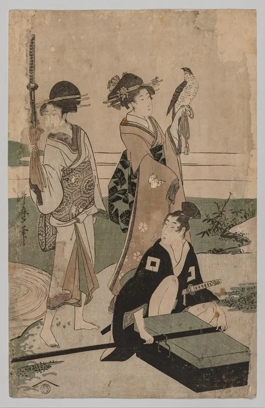 Daimyo And His Retinue Crossing A Stream In Plain Near Fuji