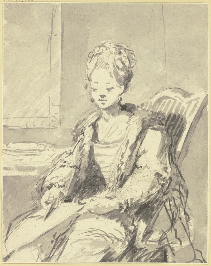 Dame Auf Einem Stuhl Sitzend Wall Art by Johann Emanuel Goebel - High-Resolution Digital Print