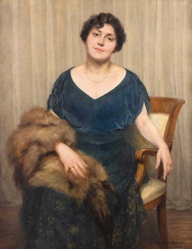 Dame In Blauem Kleid Und Fuchsfell Wall Art by Louis Weissenbacher - High-Resolution Digital Print