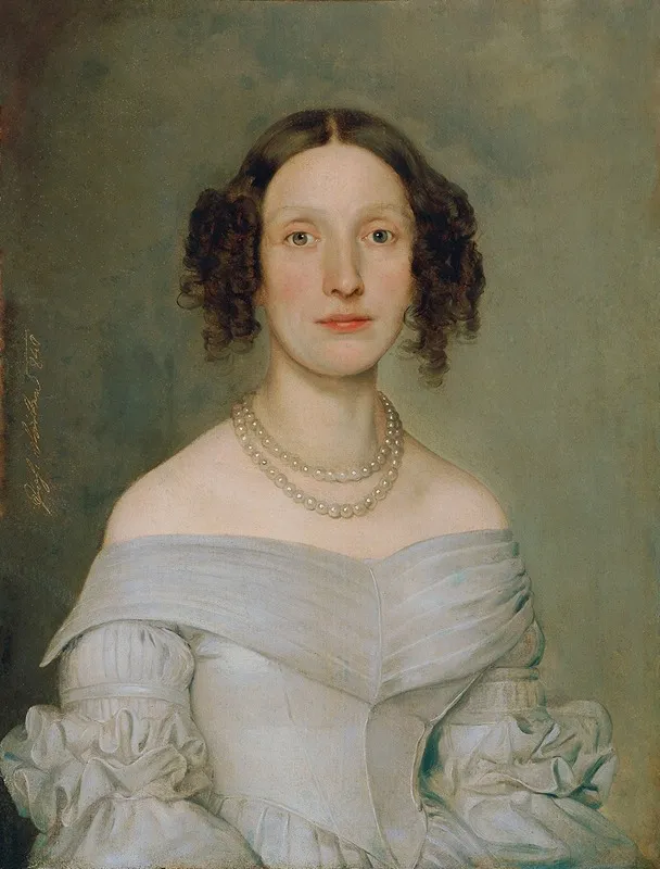 Dame In Hellblauem Kleid Wall Art by Johann Baptist Reiter - High-Resolution Digital Print