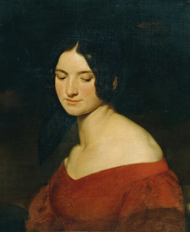Dame In Indischrotem Kleid Wall Art by Joseph Hasslwander - High-Resolution Digital Print