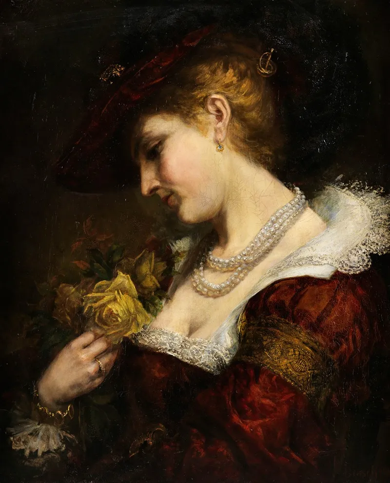 Dame Mit Rosenstraus Wall Art by Johannes Brasch - High-Resolution Digital Print