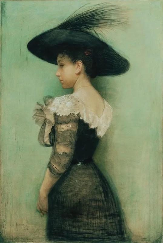 Dame Mit Schwarzem Kleid Und Hut Alice Hauser Wall Art by John Quincy Adams - High-Resolution Digital Print