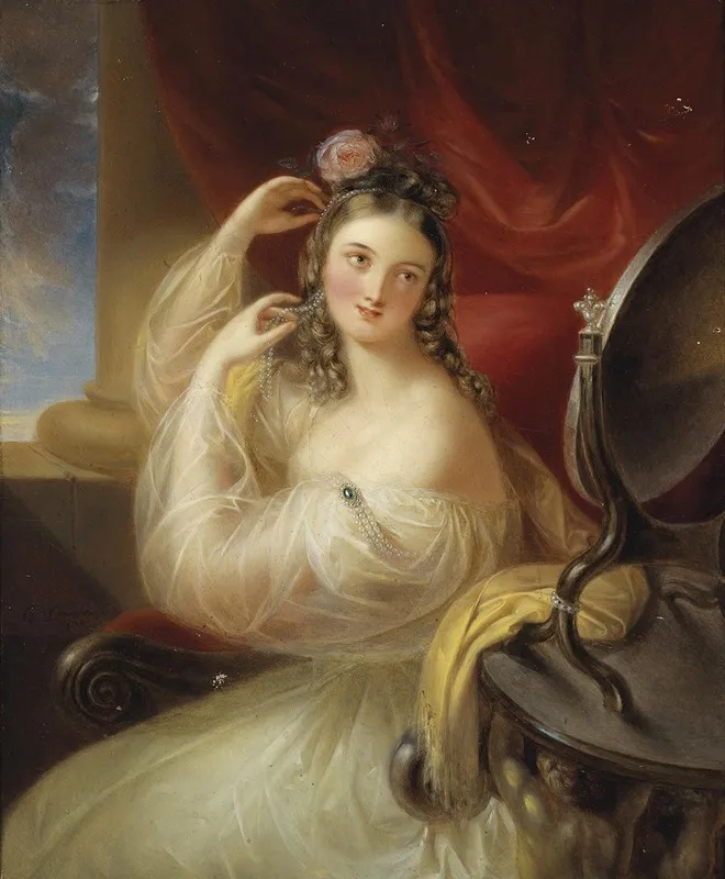 Dame Vor Dem Toilettspiegel Wall Art by Karl Joseph Aloys Agricola - High-Resolution Digital Print
