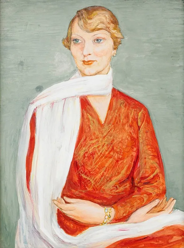Damen Med Den Vita Sjalen Wall Art by Nils Dardel - High-Resolution Digital Print
