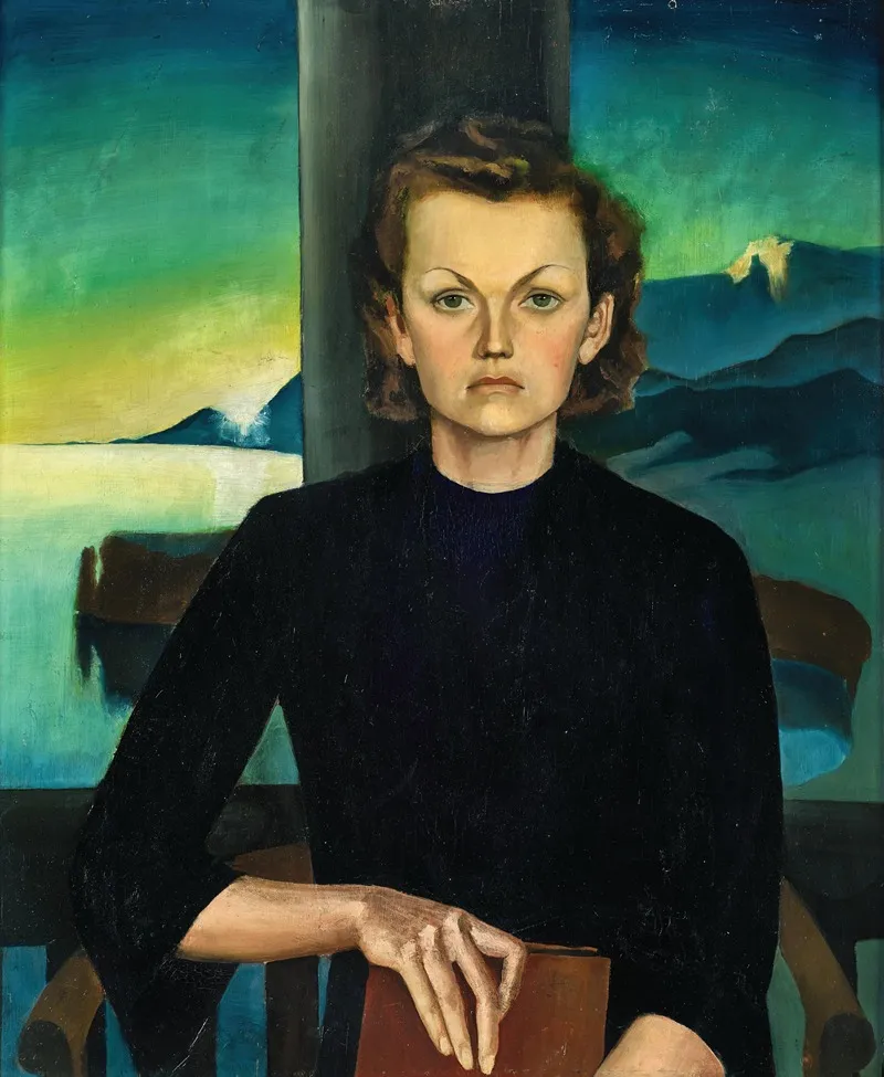 Damenportrat Vor Seelandschaft Portrait Of A Lady Before Landscape Wall Art by Herbert von Reyl-Hanisch - High-Resolution Digital Print