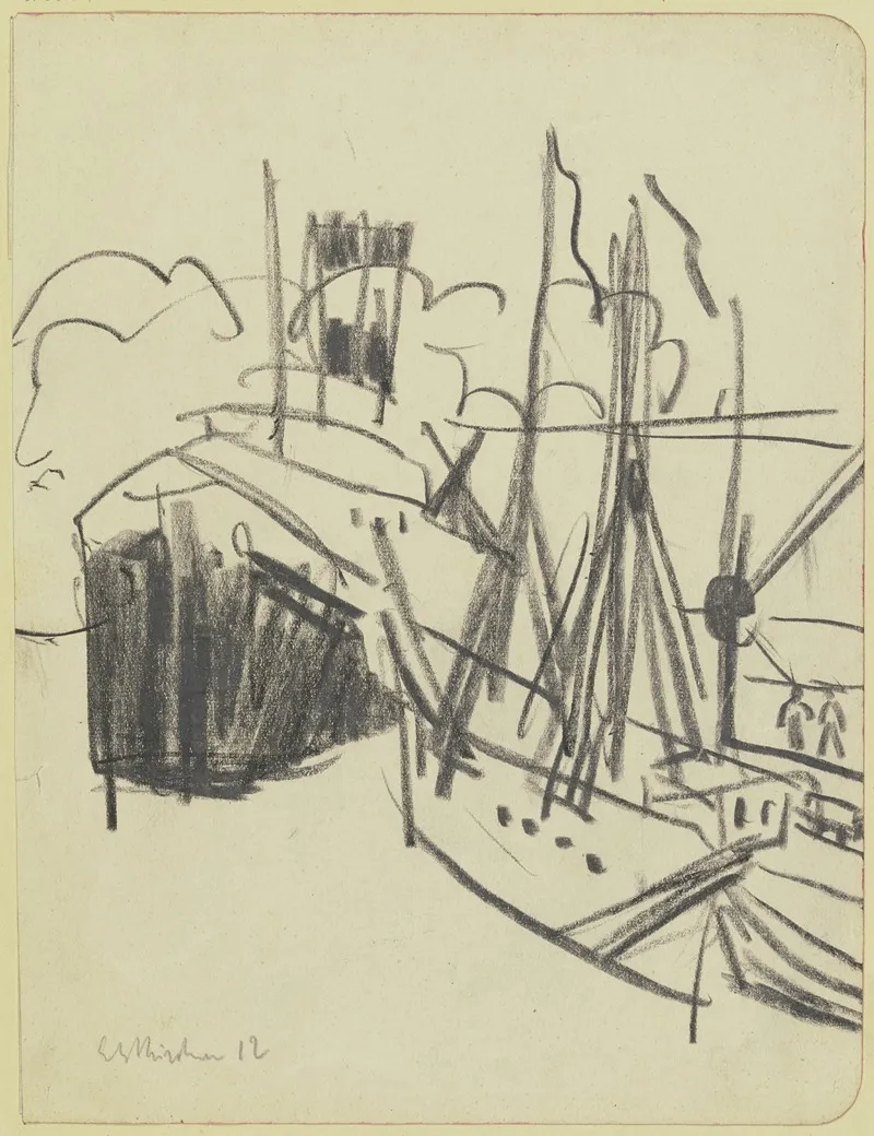 Dampfer Und Segelschiff Im Hafen Wall Art by Ernst Ludwig Kirchner - High-Resolution Digital Print
