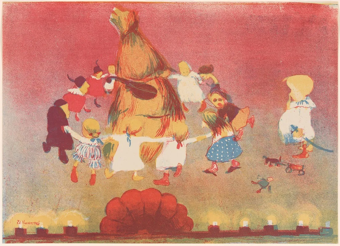 Dance Around The Straw Covering In Stanislaw Wyspianskis Wesele Wall Art by Stanisław Kuczborski - High-Resolution Digital Print