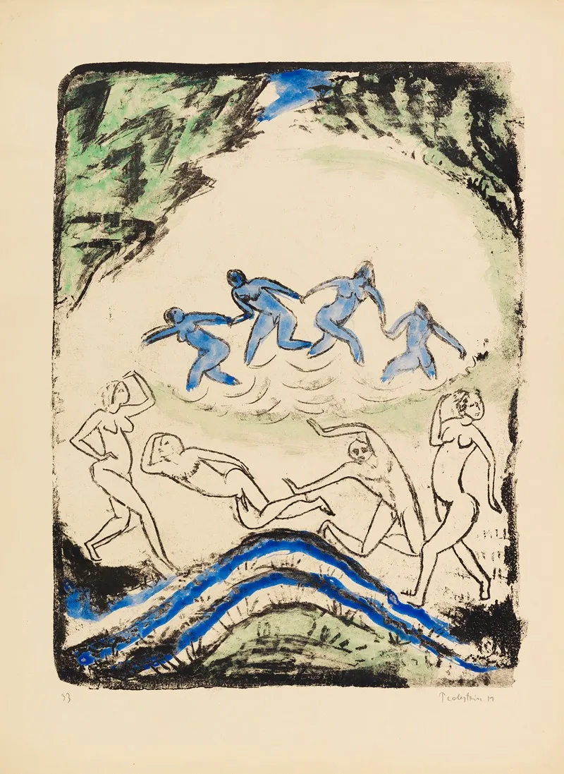 Dancers And Bathers At The Forest Pond Wall Art by Hermann Max Pechstein - High-Resolution Digital Print