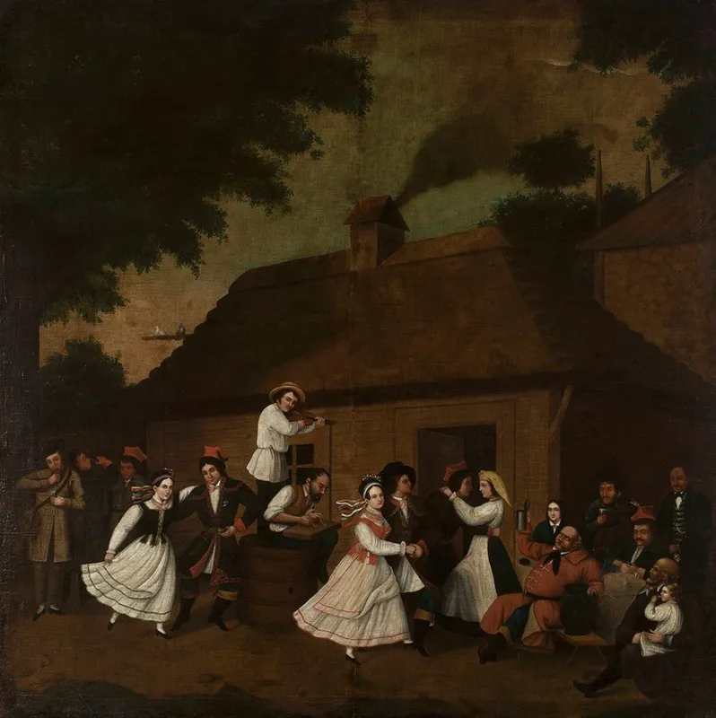 Dancing In Front Of The Village Inn Wall Art by Michał Stachowicz - High-Resolution Digital Print