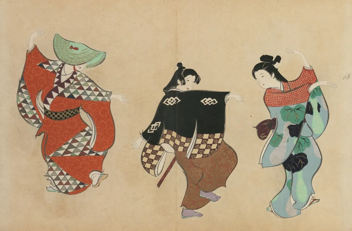 Dancing Odori Wall Art by Kamisaka Sekka - High-Resolution Digital Print