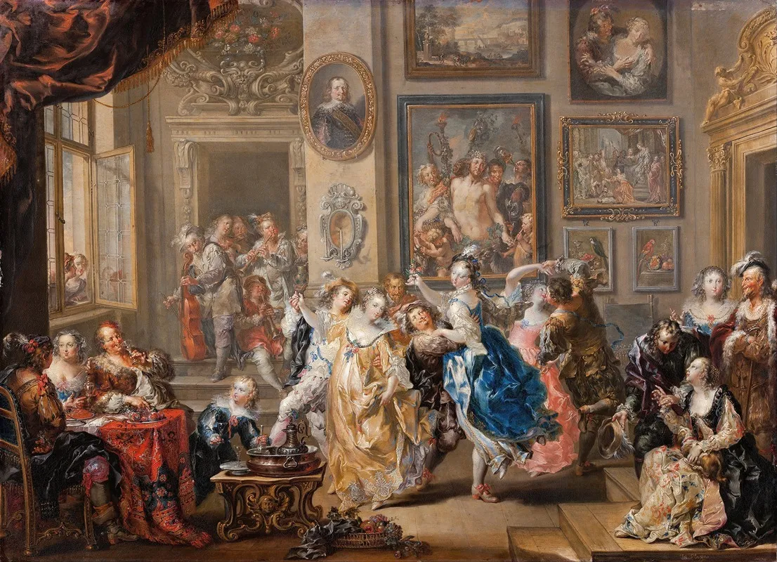 Dancing Scene With Palace Interior Wall Art by Johann Georg Platzer - High-Resolution Digital Print