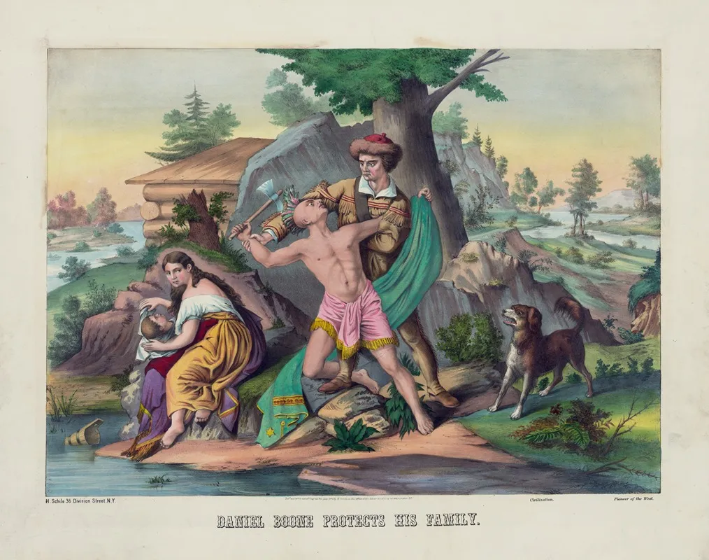 Daniel Boone Protects His Family Wall Art by Henry Jerome Schile - High-Resolution Digital Print