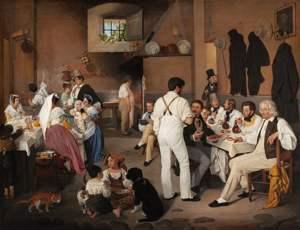 Danish Artists At The Osteria La Gensola In Rome Wall Art by Ditlev Blunck - High-Resolution Digital Print