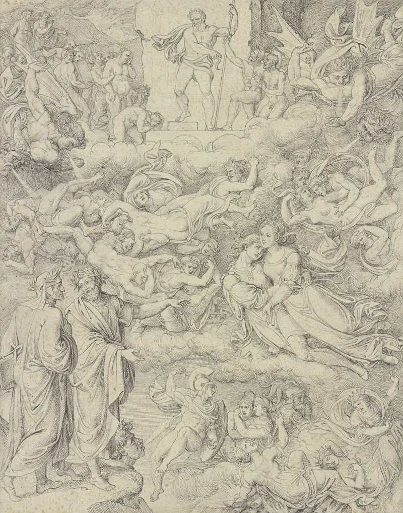 Dante Und Vergil Erblicken Paolo Und Francesca Oben Der Hollenrichter Minos