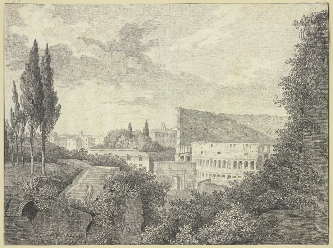 Das Kolosseum Und Der Konstantinsbogen Vom Palatin Aus Gesehen Wall Art by Jean Baptiste Coste - High-Resolution Digital Print