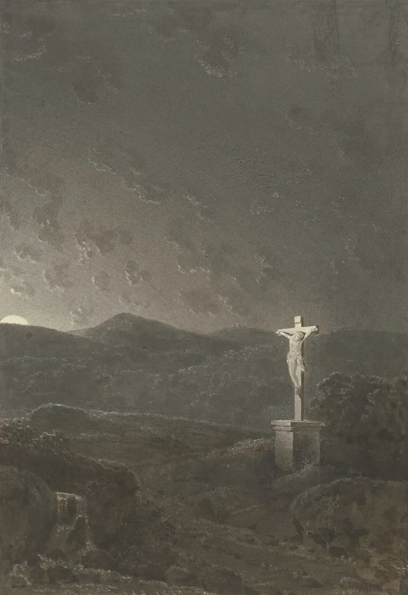 Das Kruzifix Am Gebirge Bei Aufgehendem Mond Wall Art by Johann Adam Ackermann - High-Resolution Digital Print