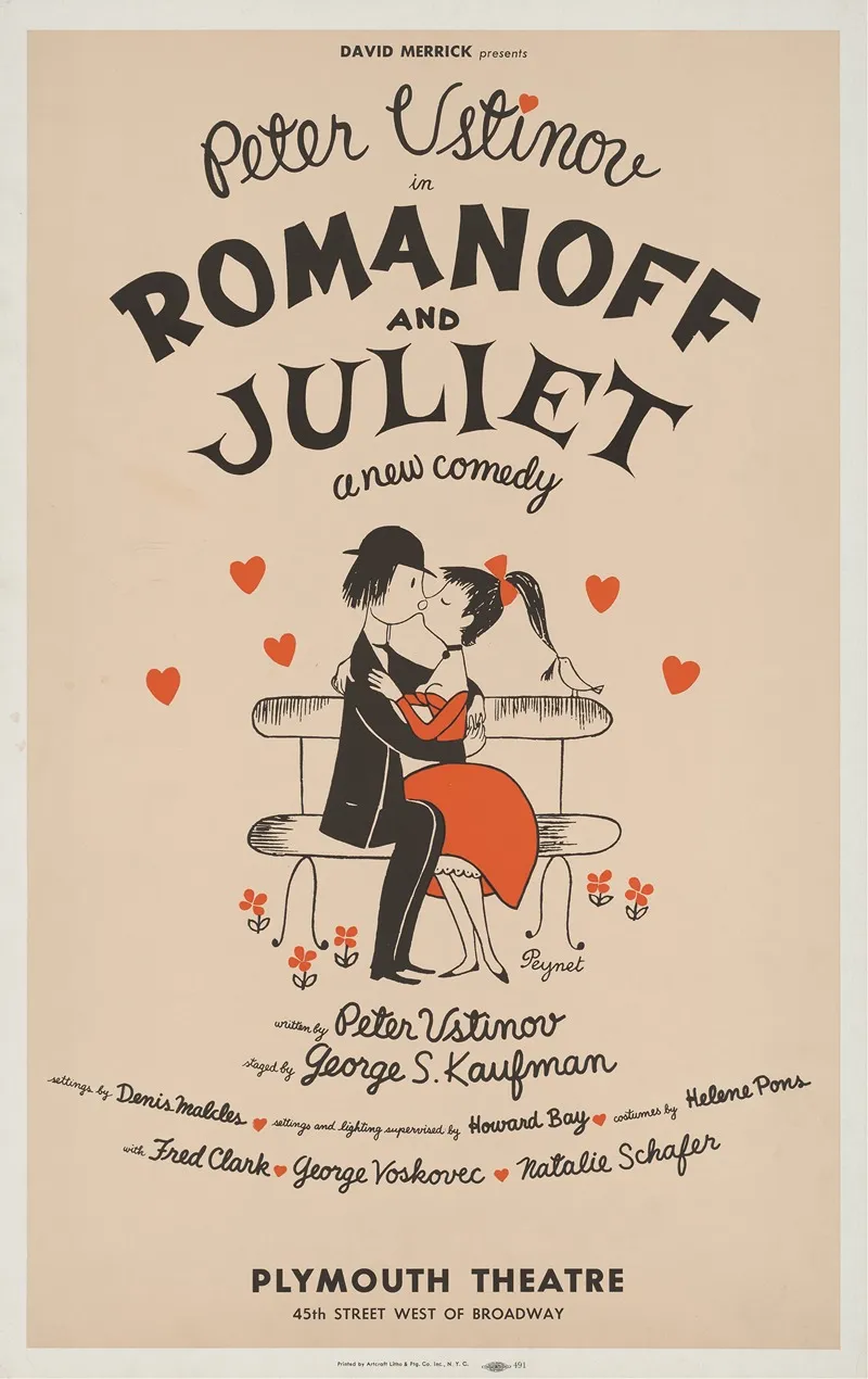 David Merrick Presents Peter Ustinov In Romanoff And Juliet A New Comedy Wall Art by Raymond Peynet - High-Resolution Digital Print