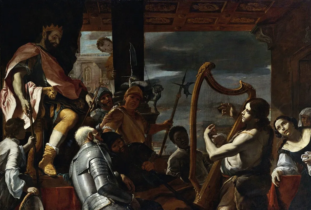David Playing The Harp Before Saul Wall Art by Mattia Preti - High-Resolution Digital Print