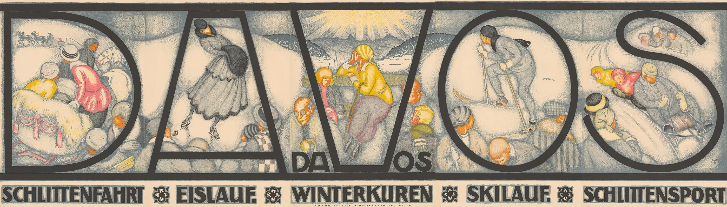 Davos Schlittenfahrt Eislauf Winterkuren Skilauf Schlittensport Wall Art by Burkhard Mangold - High-Resolution Digital Print