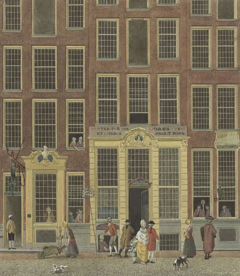 De Boekhandel En Het Loterijkantoor Van Jan De Groot In De Kalverstraat Te Amsterdam Wall Art by Isaac Ouwater - High-Resolution Digital Print