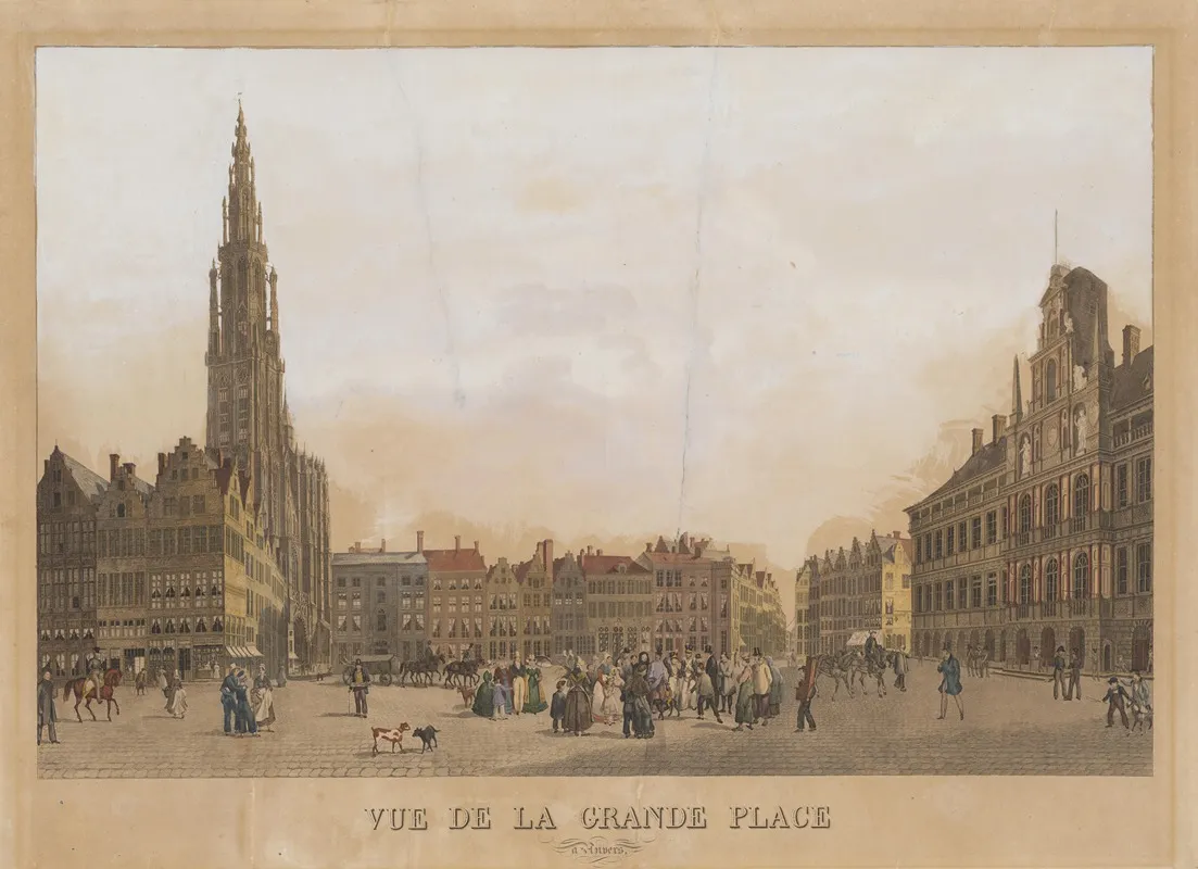 De Grote Markt Van Antwerpen Met Een Zicht Op Het Stadhuis En De Toren Van De Kathedraal Wall Art by Charles Onghena  - High-Resolution Digital Print