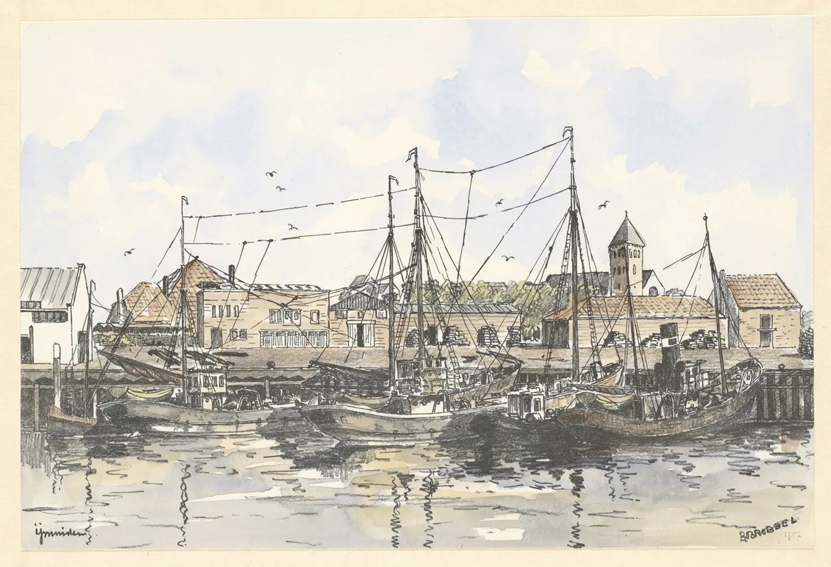 De Haven Van Ijmuiden Met Rechts Op De Achtergrond Het Ned Herv Kerkje De In 1880 Gebouwde Kerk Is In 1968 Afgebroken Wall Art by Bob Brobbel - High-Resolution Digital Print