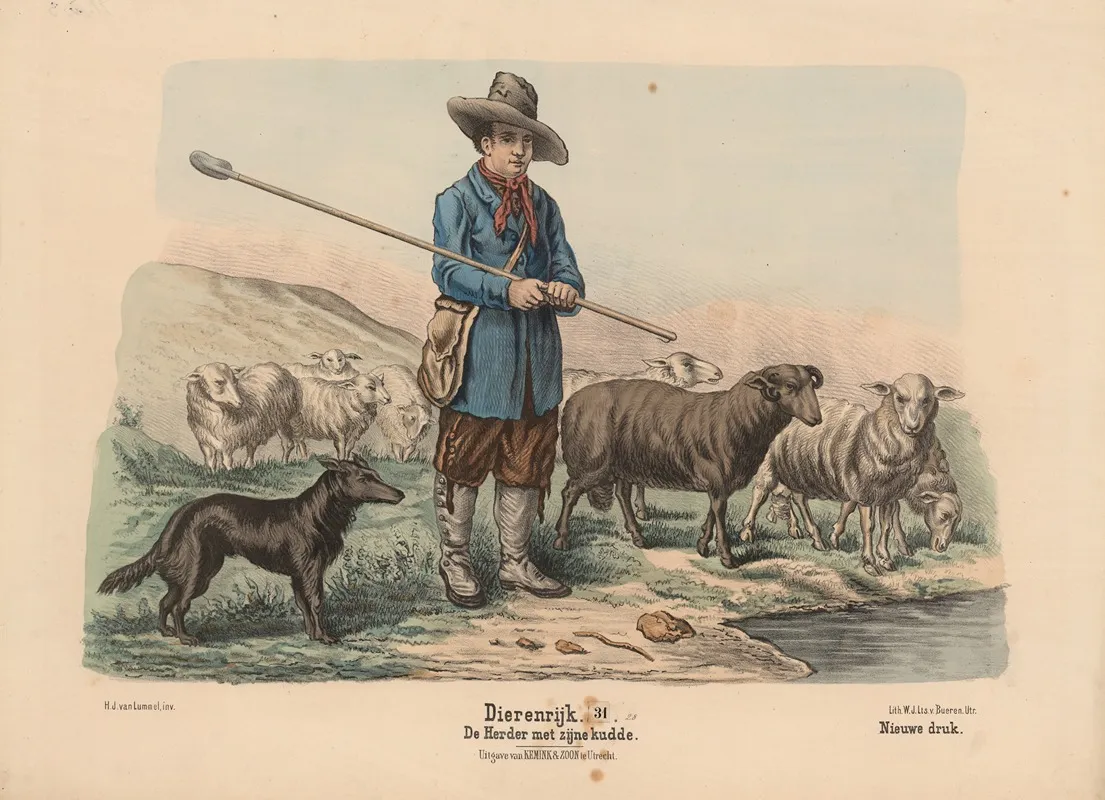 De Herder Met Zijne Kudde Wall Art by Hendrik Jan van Lummel - High-Resolution Digital Print