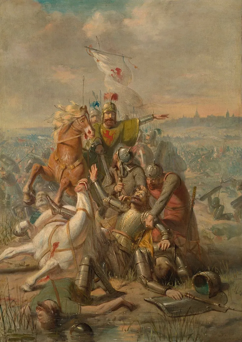De Hertog Van Lotharingen Wordt Door Dirk Iii Van Holland Bij Dordrecht Verslagen Anno 1018 Wall Art by Barend Wijnveld - High-Resolution Digital Print