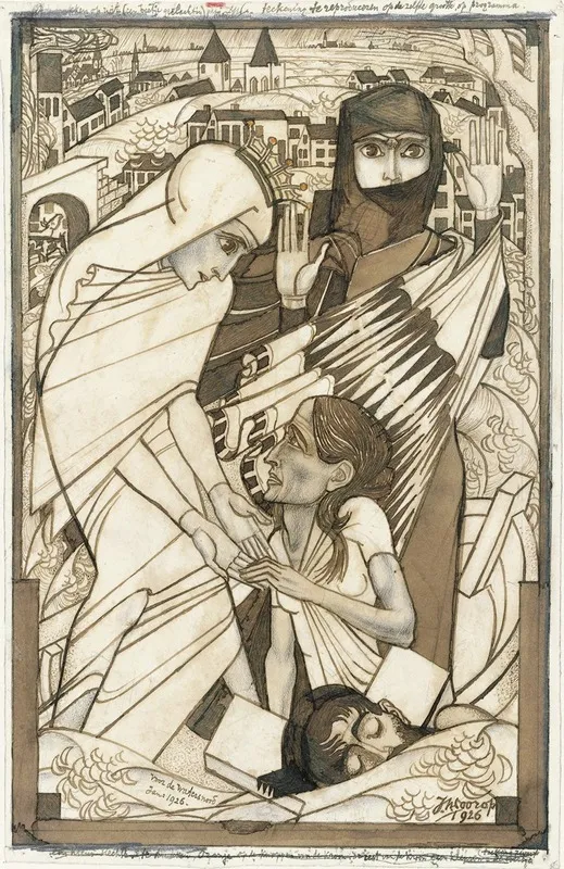 De Hulpverlening Tijdens De Watersnood Van 1926 Symbolisch Voorgesteld Wall Art by Jan Toorop - High-Resolution Digital Print
