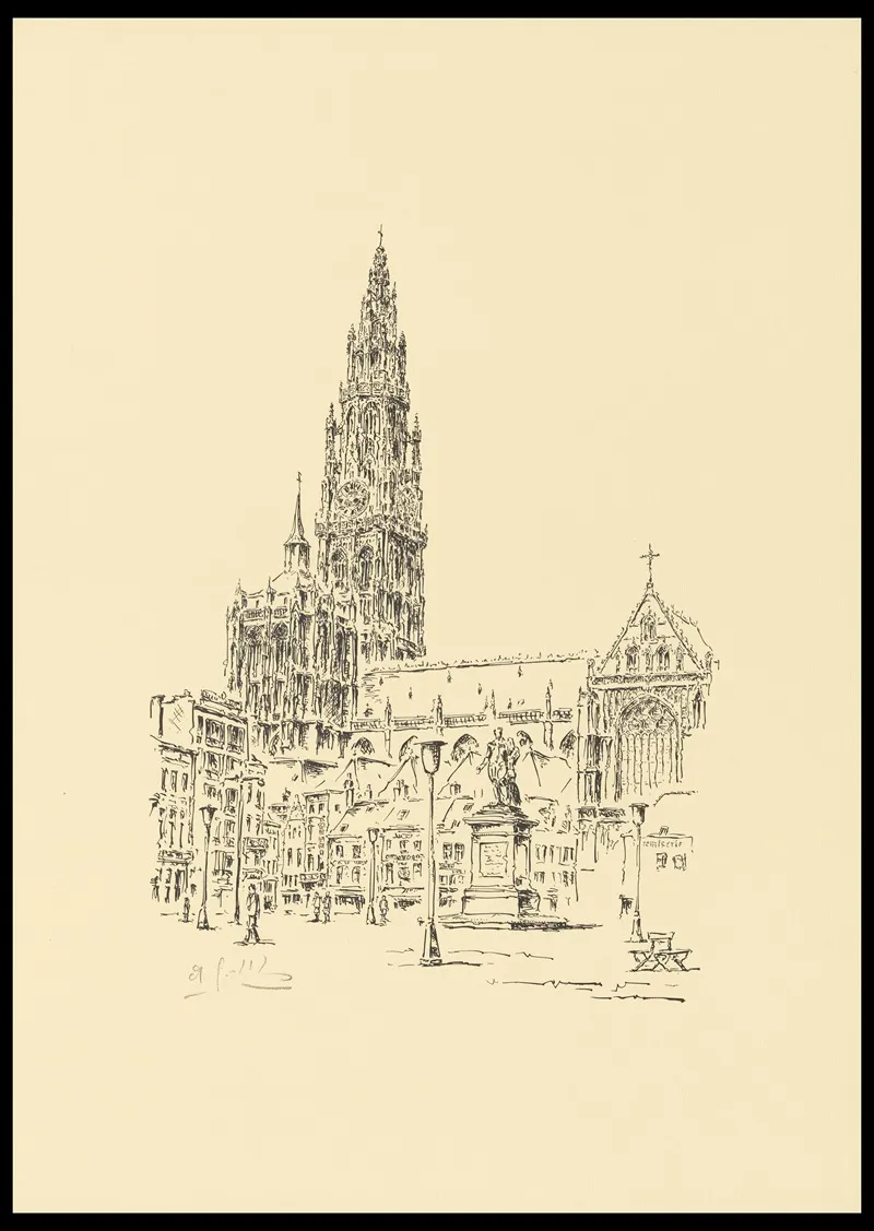 De Kathedraal Van Antwerpen Vanaf De Groenplaats Wall Art by André Gailliaerde  - High-Resolution Digital Print