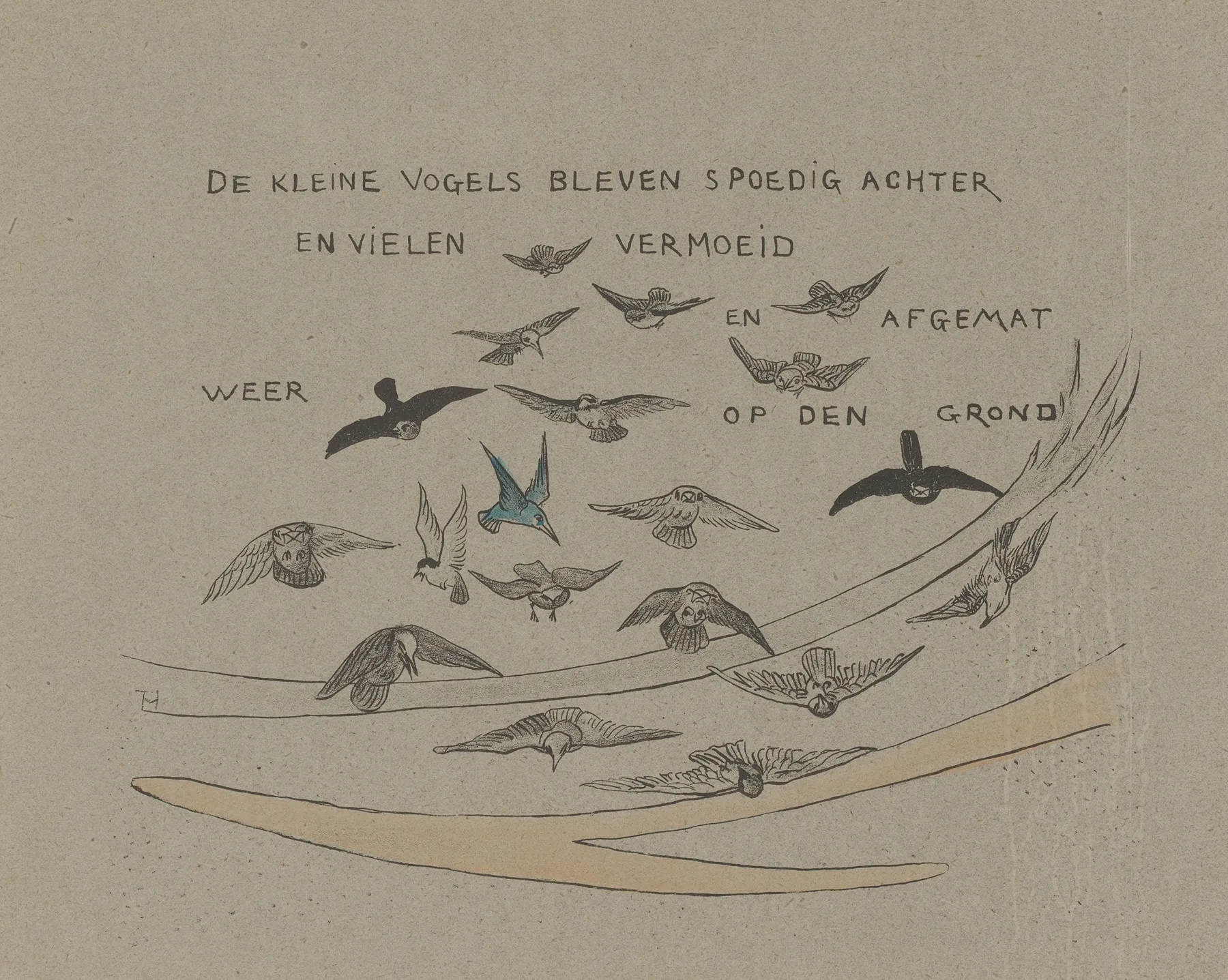 De Kleine Vogels Bleven Spoedig Achter En Vielen Vermoeid En Afgemat Weer Op Den Grond