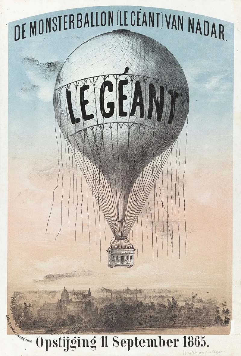 De Monsterballon Le Geant Van Nadar Opstijging 11 September 1865 Wall Art by Morriën &amp; Amand - High-Resolution Digital Print