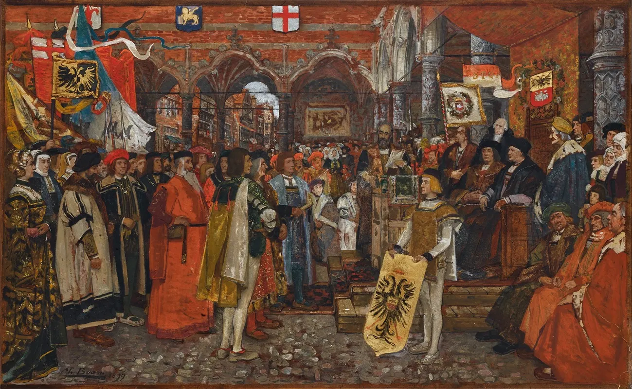 De Nieuwe Handelsbeurs Voor Alle Kooplieden Door De Wethouders Ingehuldigd Met Aanspraak Door Den Stadspensionaris In 1532 Wall Art by Charles Boom - High-Resolution Digital Print