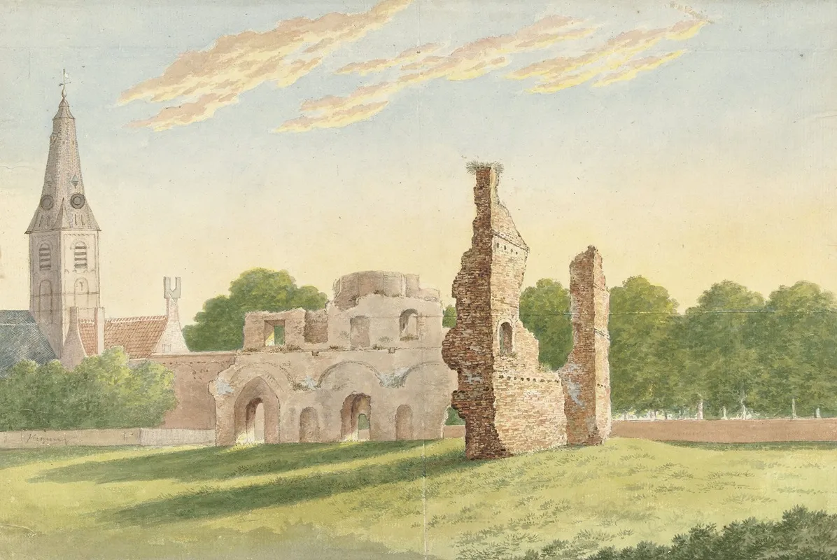 De Ruine Van De Abdij Van Rijnsburg Wall Art by Gerardus Johannes Verburgh - High-Resolution Digital Print