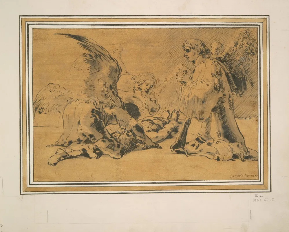 Dead Abel Mourned By Angels Wall Art by Leonaert Bramer - High-Resolution Digital Print
