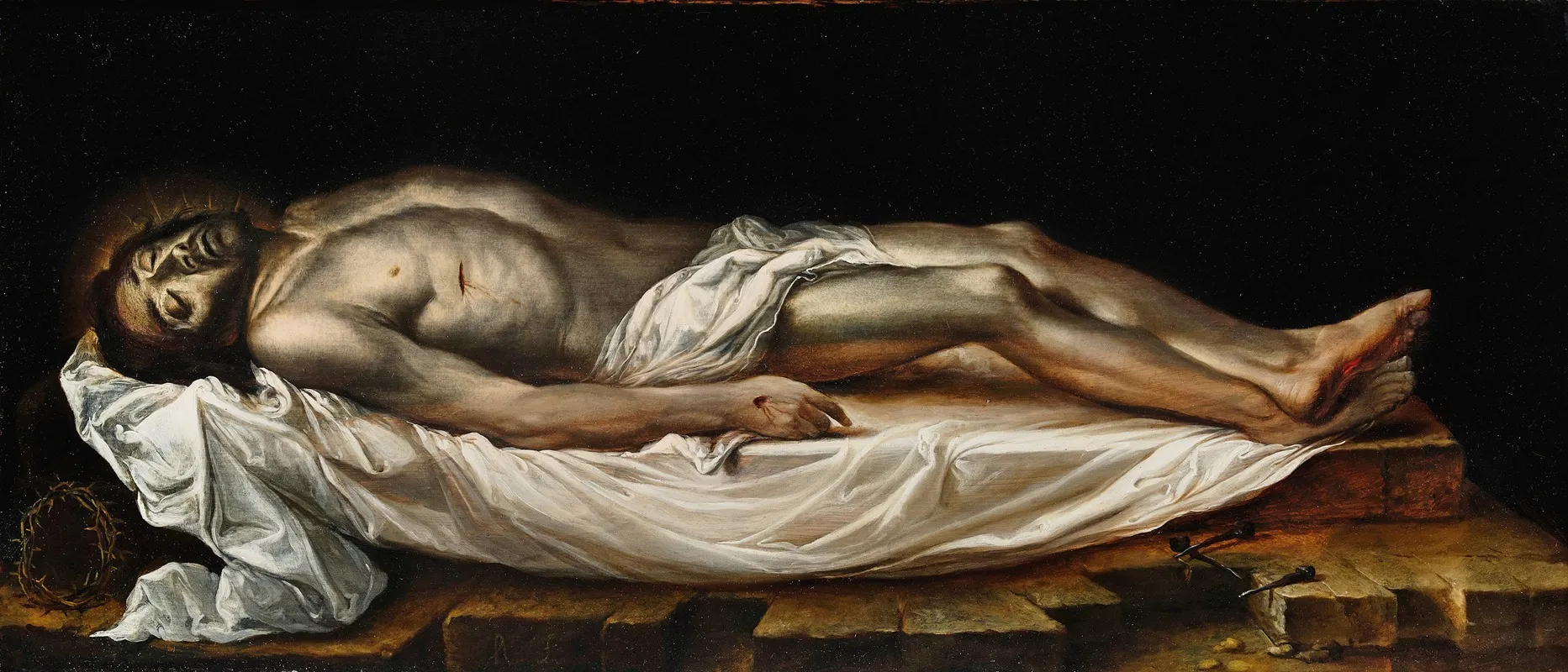 Dead Christ Laid On A White Cloth With The Crown Of Thorns And Nails Wall Art by Joseph Hermann - High-Resolution Digital Print