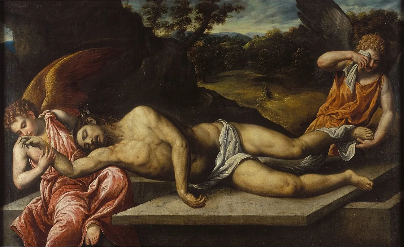 Dead Christ Mourned By Angels Wall Art by Paris Bordone - High-Resolution Digital Print