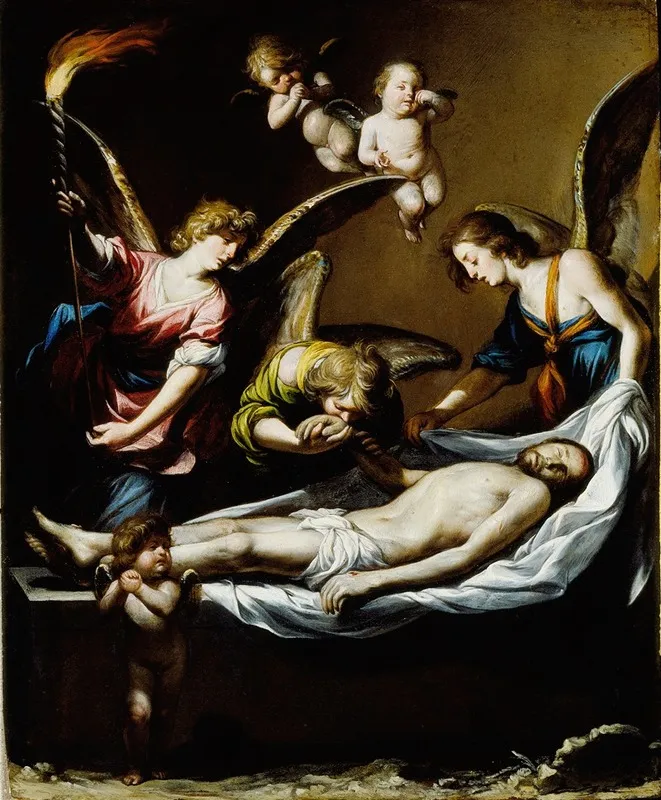 Dead Christ With Lamenting Angels Wall Art by Antonio del Castillo Y Saavedra - High-Resolution Digital Print