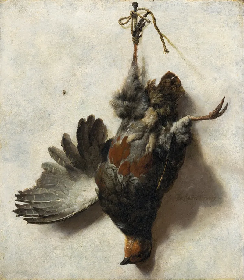 Dead Partridge Hanging From A Nail Wall Art by Jan Weenix - High-Resolution Digital Print