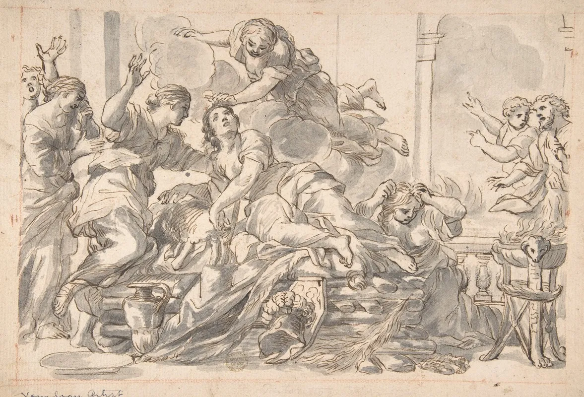 Death Of Dido 2 Wall Art by After Giovanni Francesco Romanelli - High-Resolution Digital Print