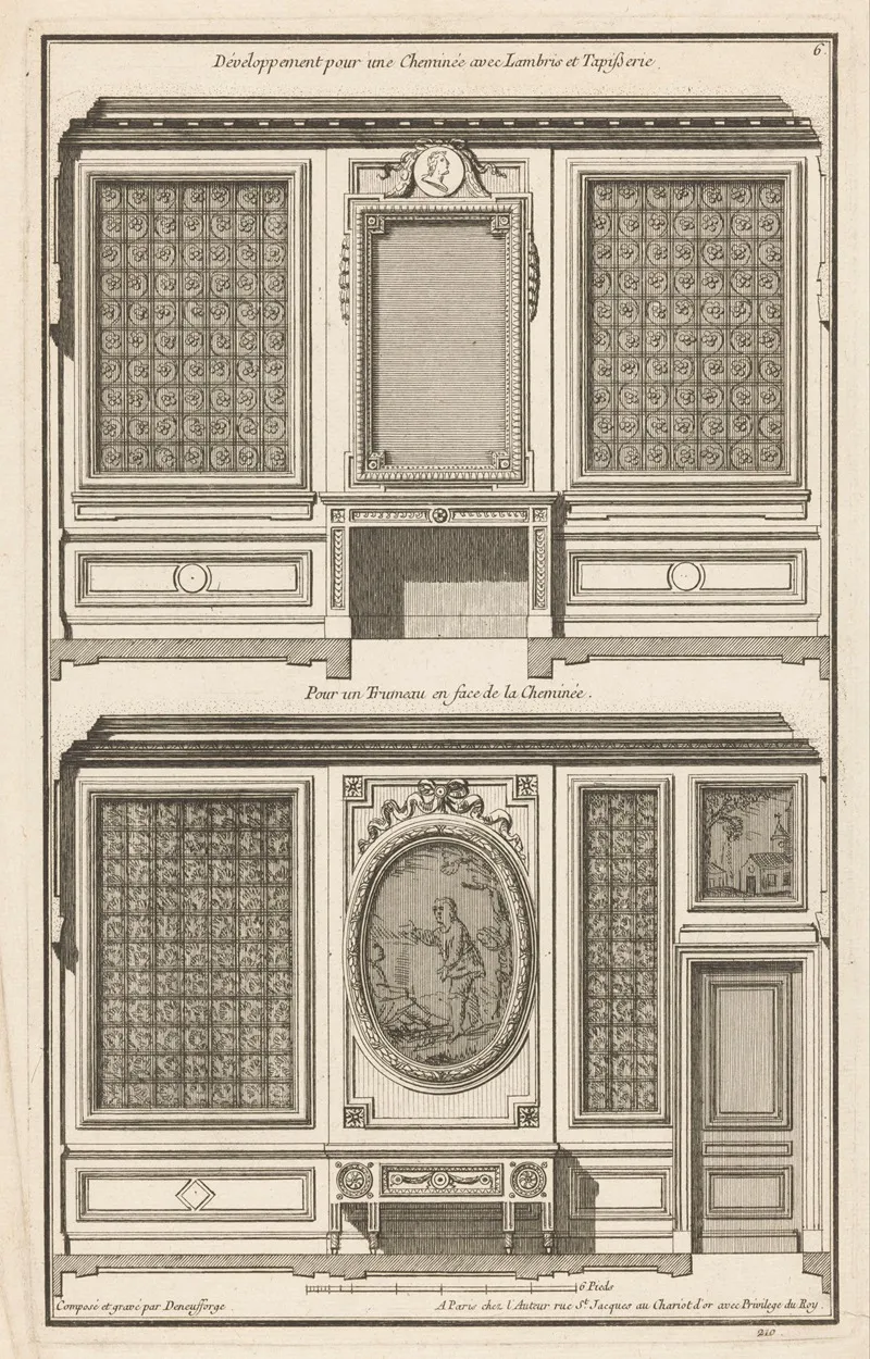 Deceloppement Pour Une Cheminee Avec Lambris Et Tapiβerie Pour Un Trumeau En Face De La Cheminee Wall Art by Jean François de Neufforge - High-Resolution Digital Print