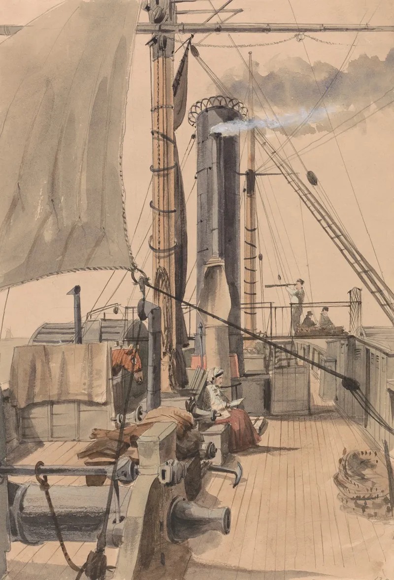 Deck Of A Paddle Steamer With A Girl Reading And A Horse Travelling In A Loose Box