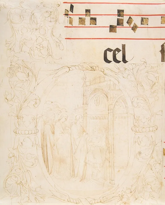Decorated Initial With Scene Of Christ Entering The Temple