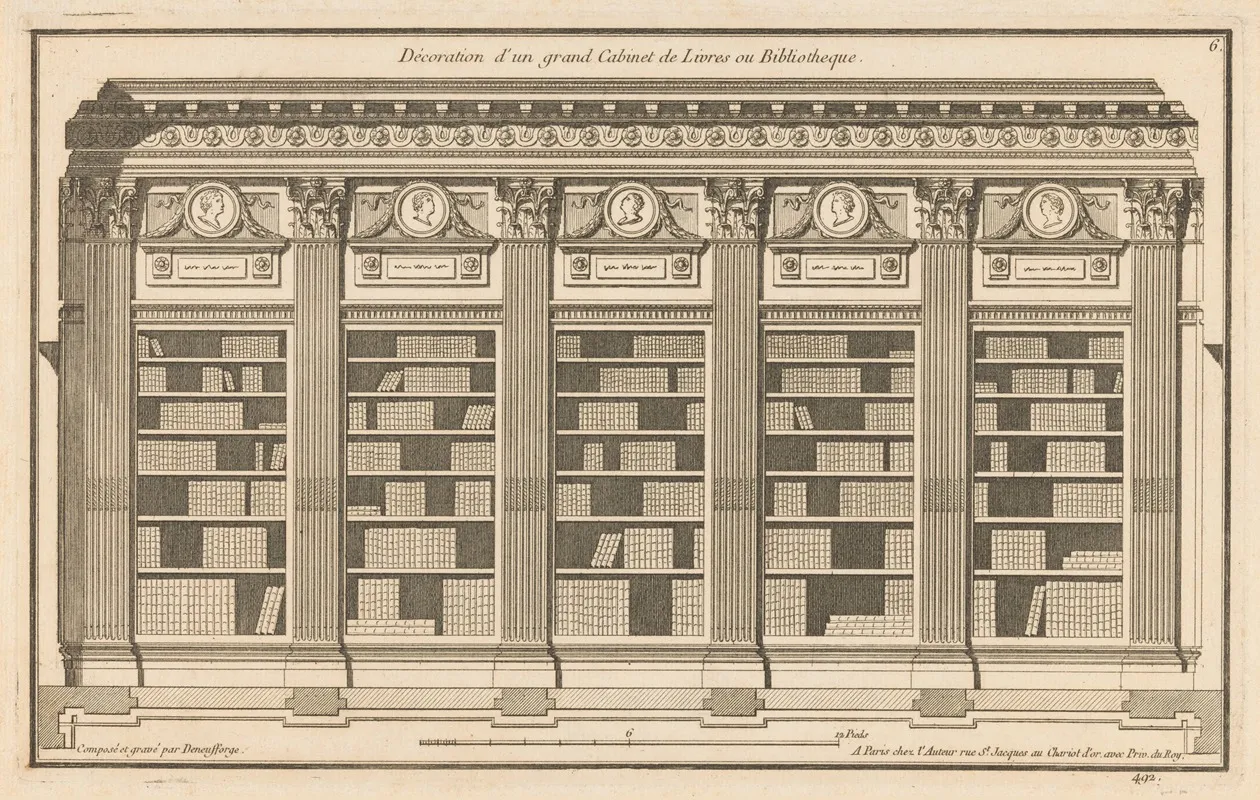 Decoration Dun Grand Cabinet De Livres Ou Bibliotheque Wall Art by Jean François de Neufforge - High-Resolution Digital Print