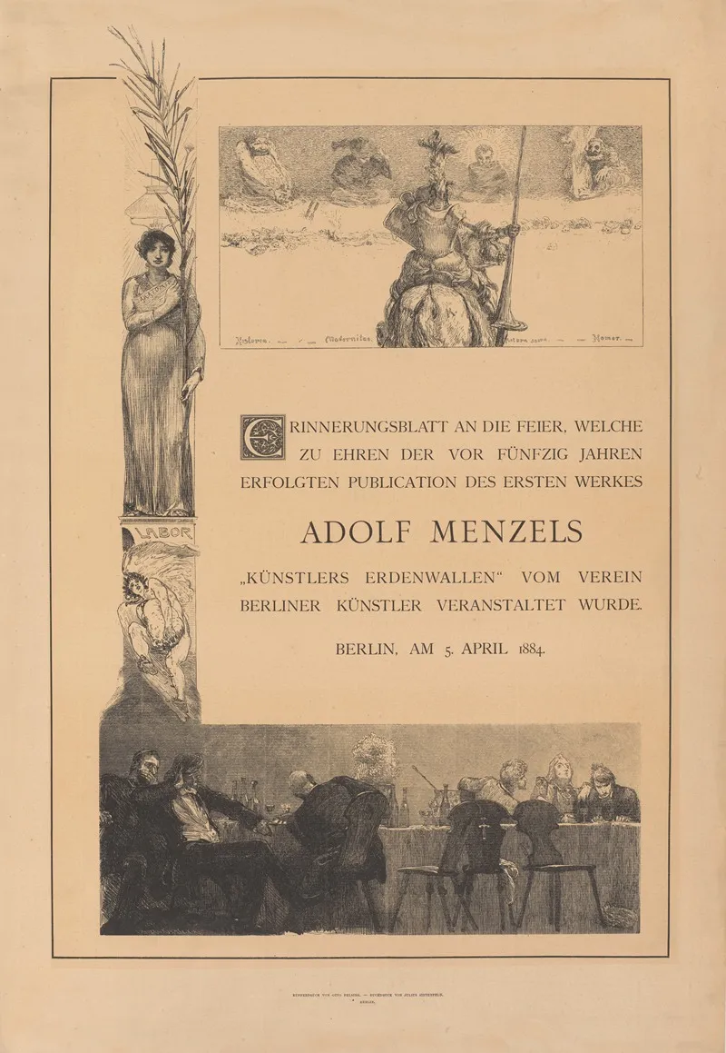 Dedication Card For The Anniversary Of Adolph Menzel Wall Art by Gustav Heuer - High-Resolution Digital Print