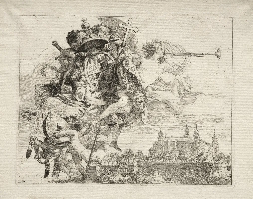 Dedication With Winged Figure Of Fame Bearing The Arms Of The Prince Bishop Of Wurzburg 2 Wall Art by Giovanni Domenico Tiepolo - High-Resolution Digital Print